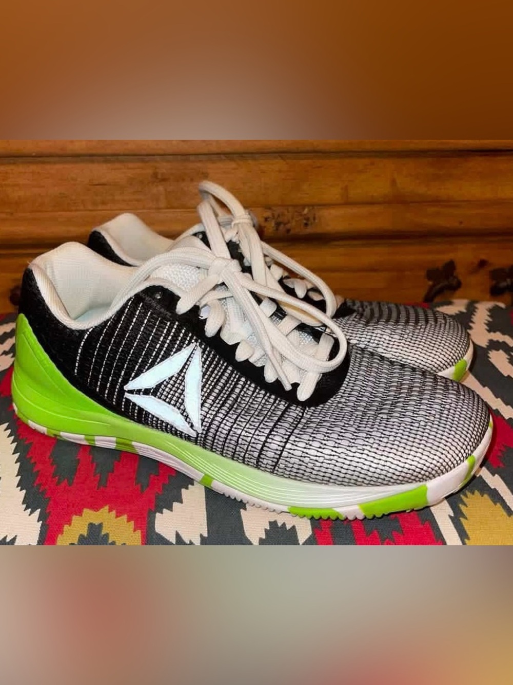 Reebok Nano Black & White Running Shoes with Neon Green Accent